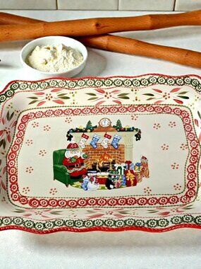 Temp Tations Old World Christmas Serving Platter By Tara 13x19 Fireplace Santa